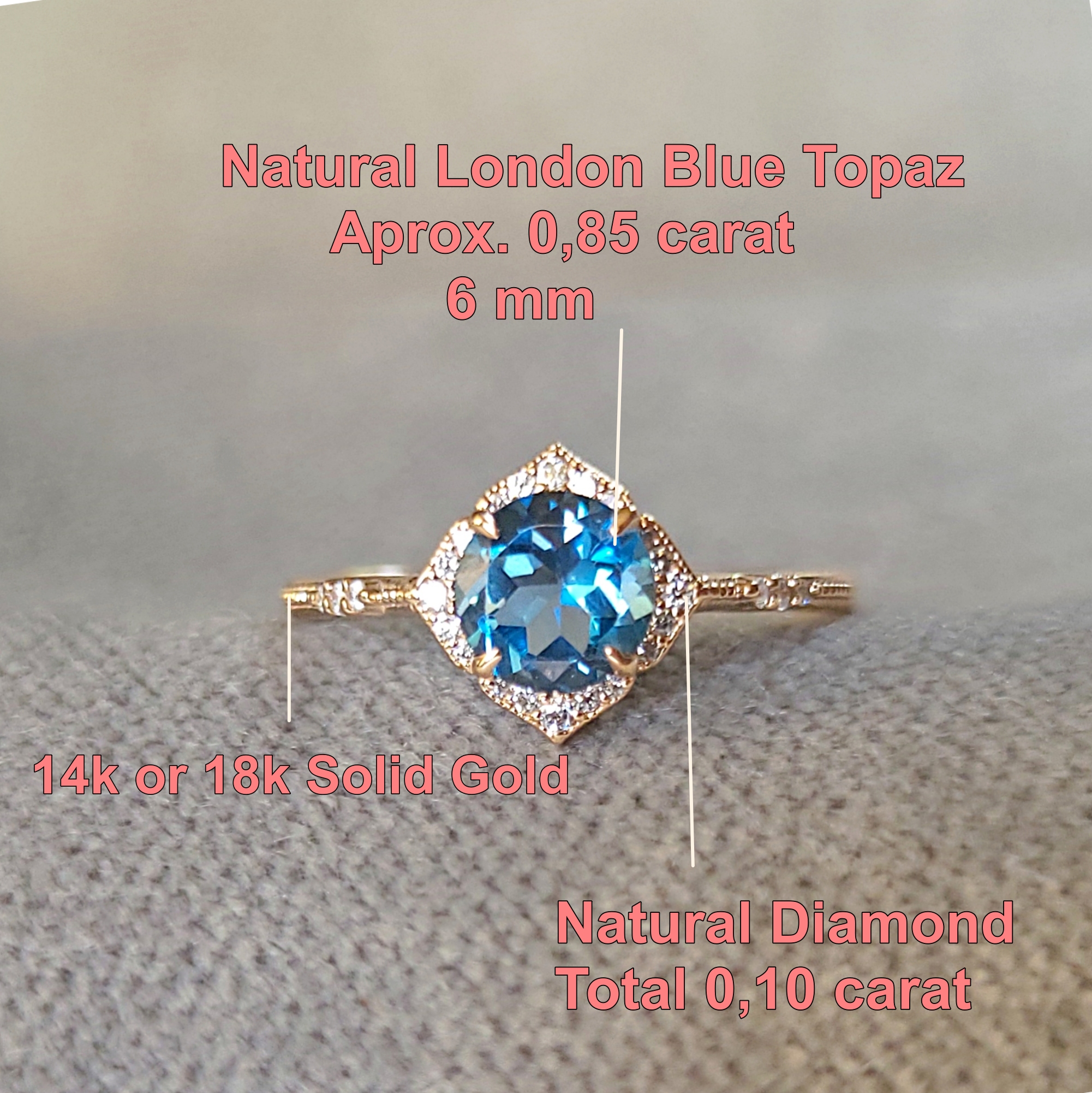 Art Deco London Blue Topaz ve Pırlanta Yüzük